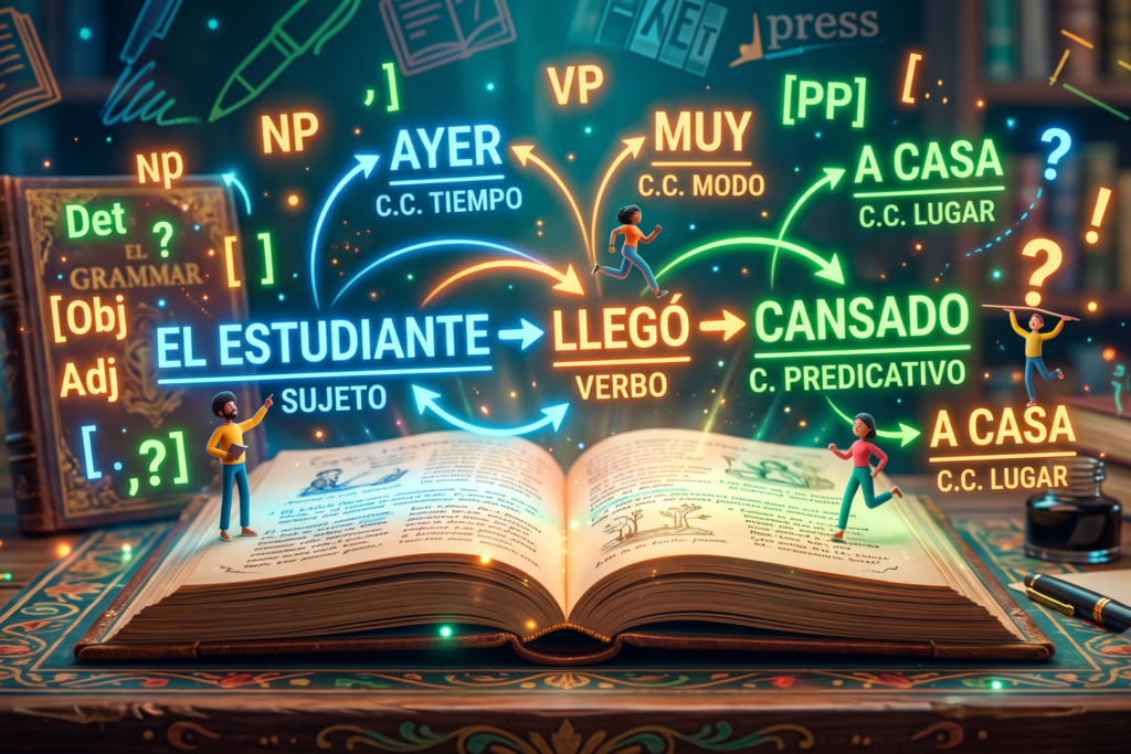 Ilustración conceptual de oraciones con complementos predicativos