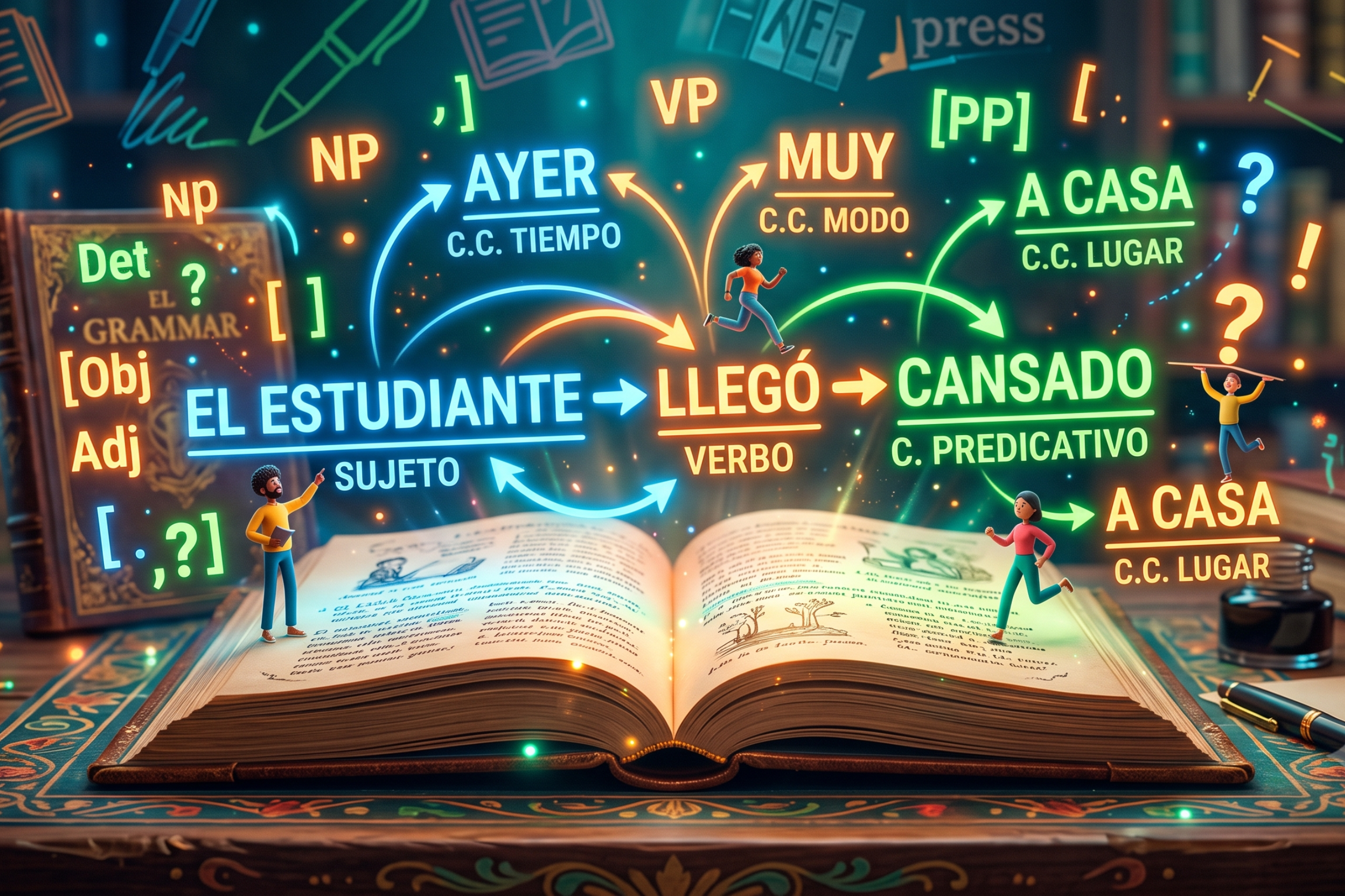 Ilustración conceptual de oraciones con complementos predicativos